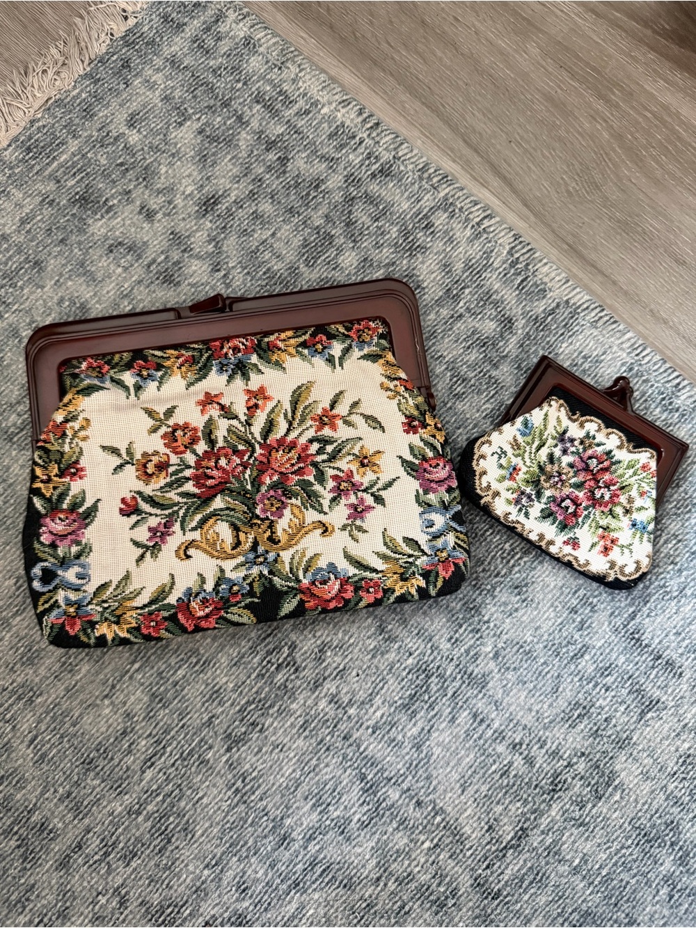 Tapestry clutch with matching coin purse